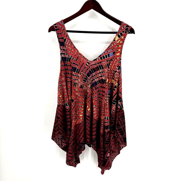 Free People Printed Trapeze Slip Shirt Dress Womens S Boho Red Tie Dye Oversized - Picture 2 of 9